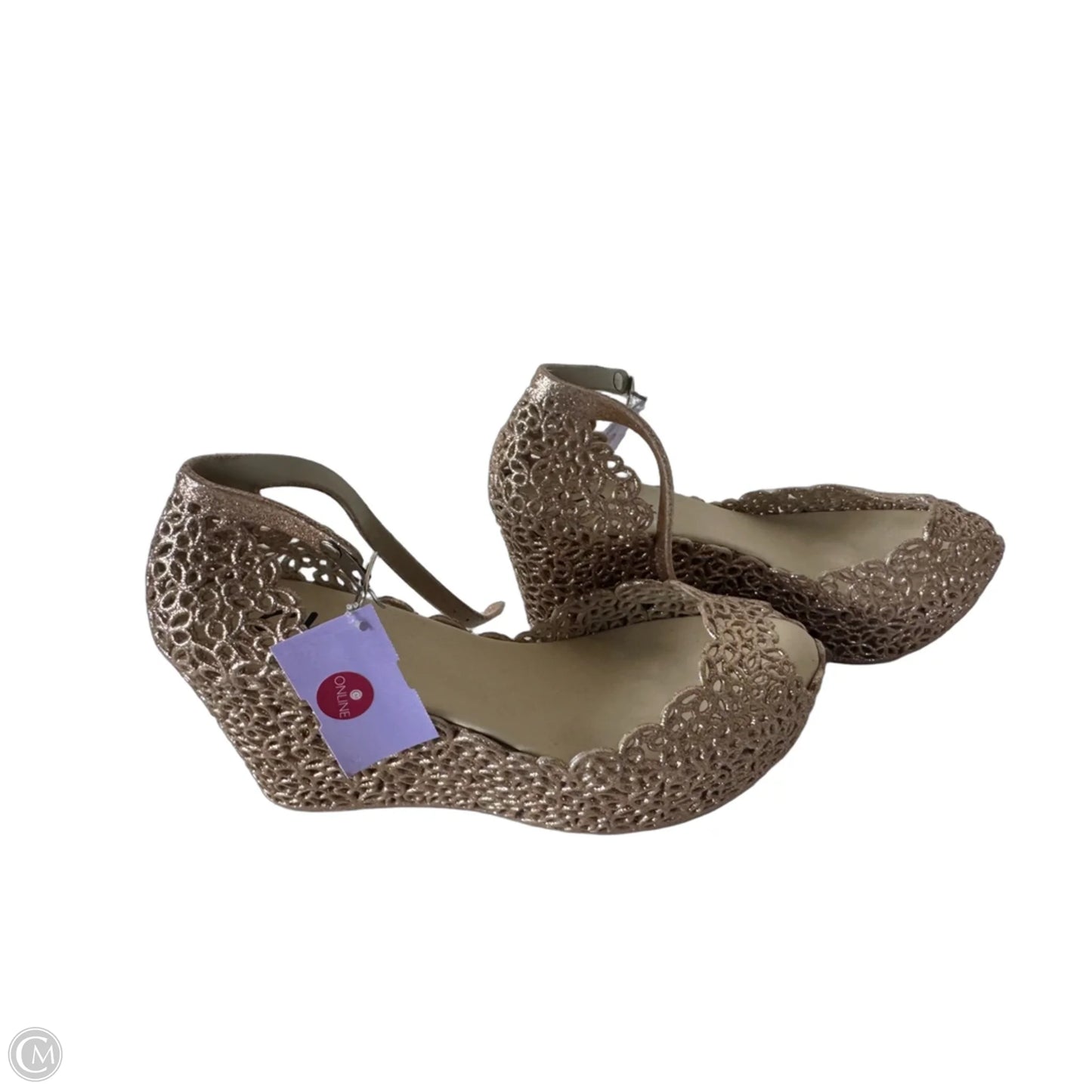 Sandals Heels Wedge By Chic In Gold, Size: 10