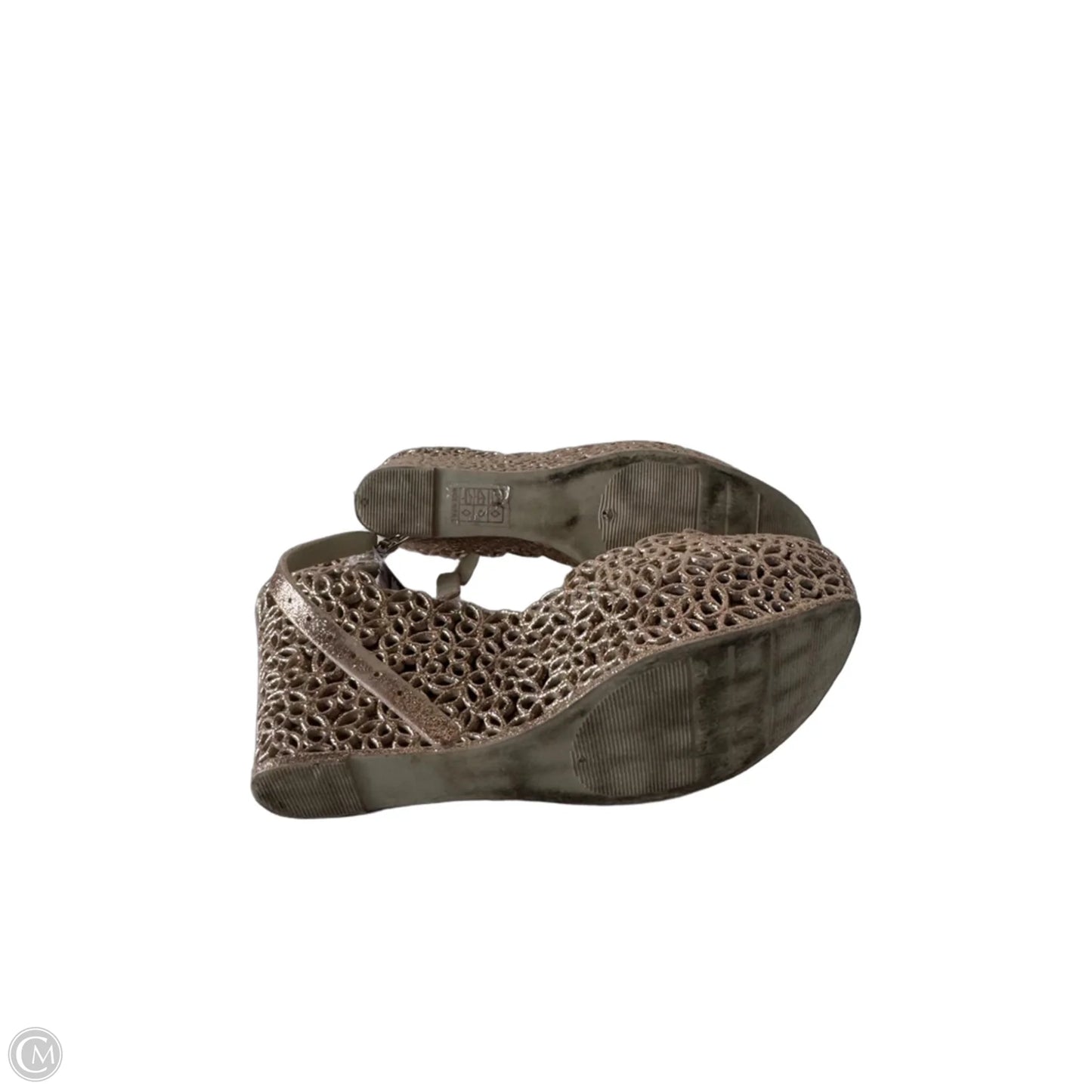 Sandals Heels Wedge By Chic In Gold, Size: 10