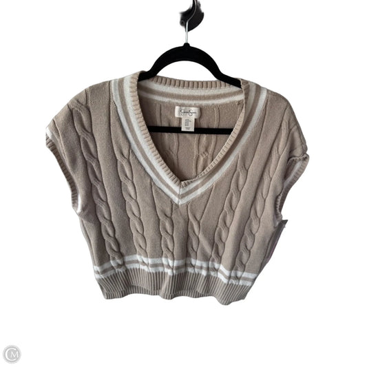 Vest Sweater By Jessica Simpson In Tan & White, Size: Xl
