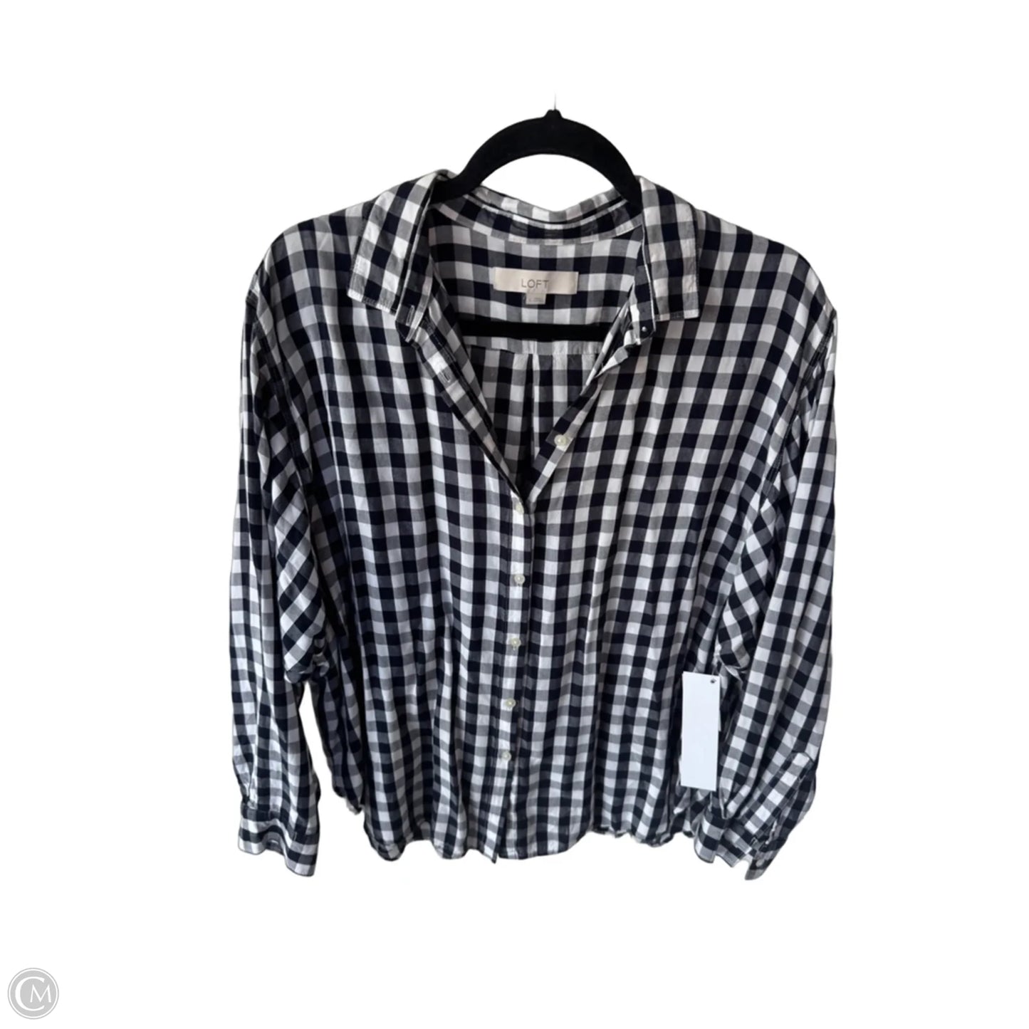 Blouse Long Sleeve By Loft In Blue & White, Size: L