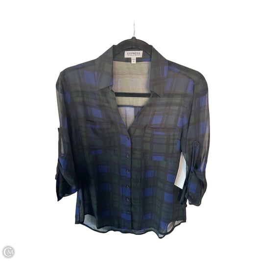 Blouse Long Sleeve By Express In Black & Green, Size: S
