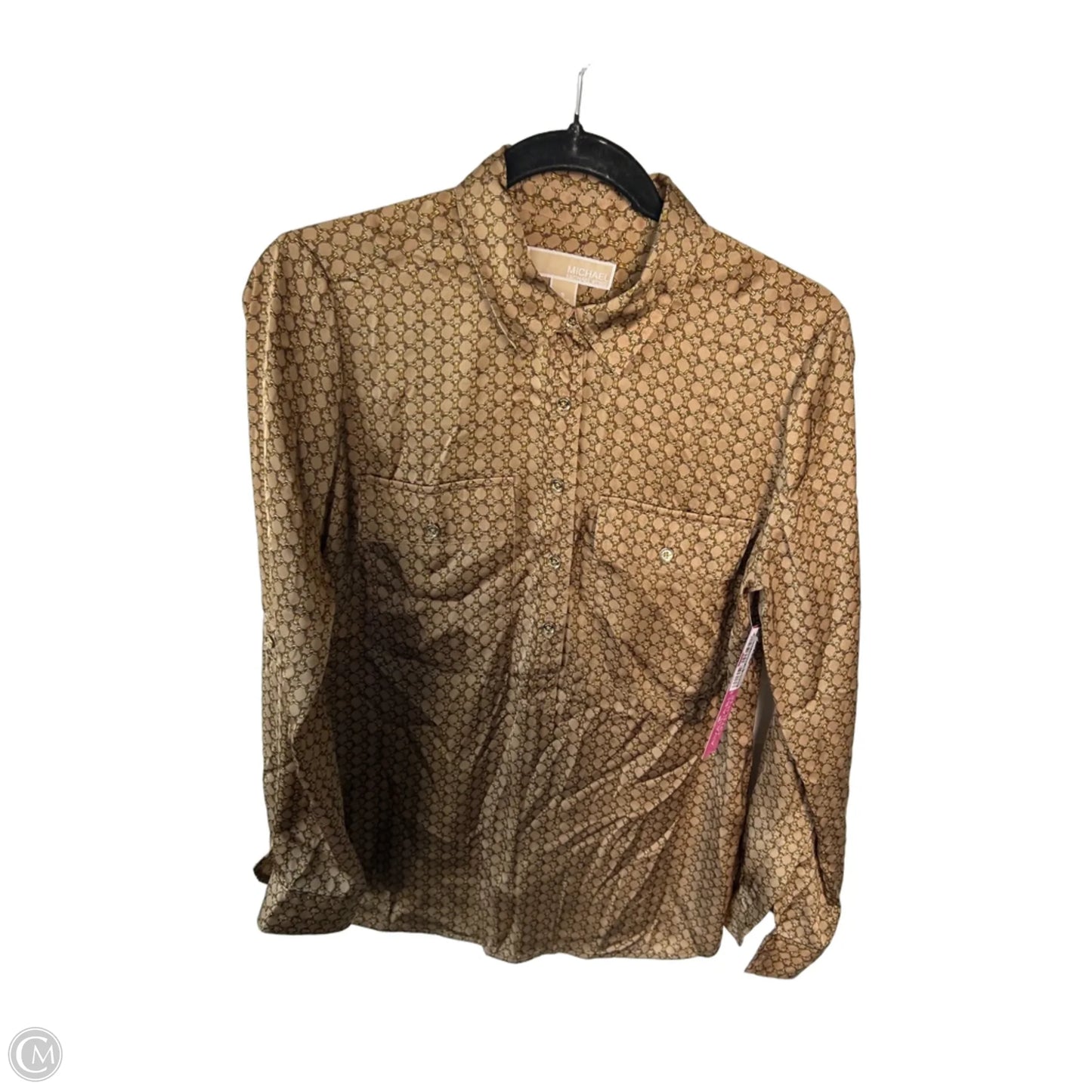 Blouse Long Sleeve By Michael By Michael Kors In Brown & Gold, Size: S
