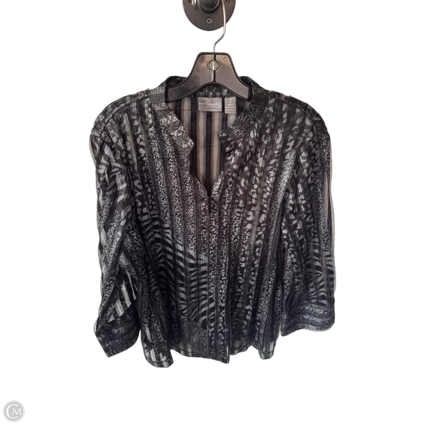 Jacket Shirt By Chicos In Black & Silver, Size: L