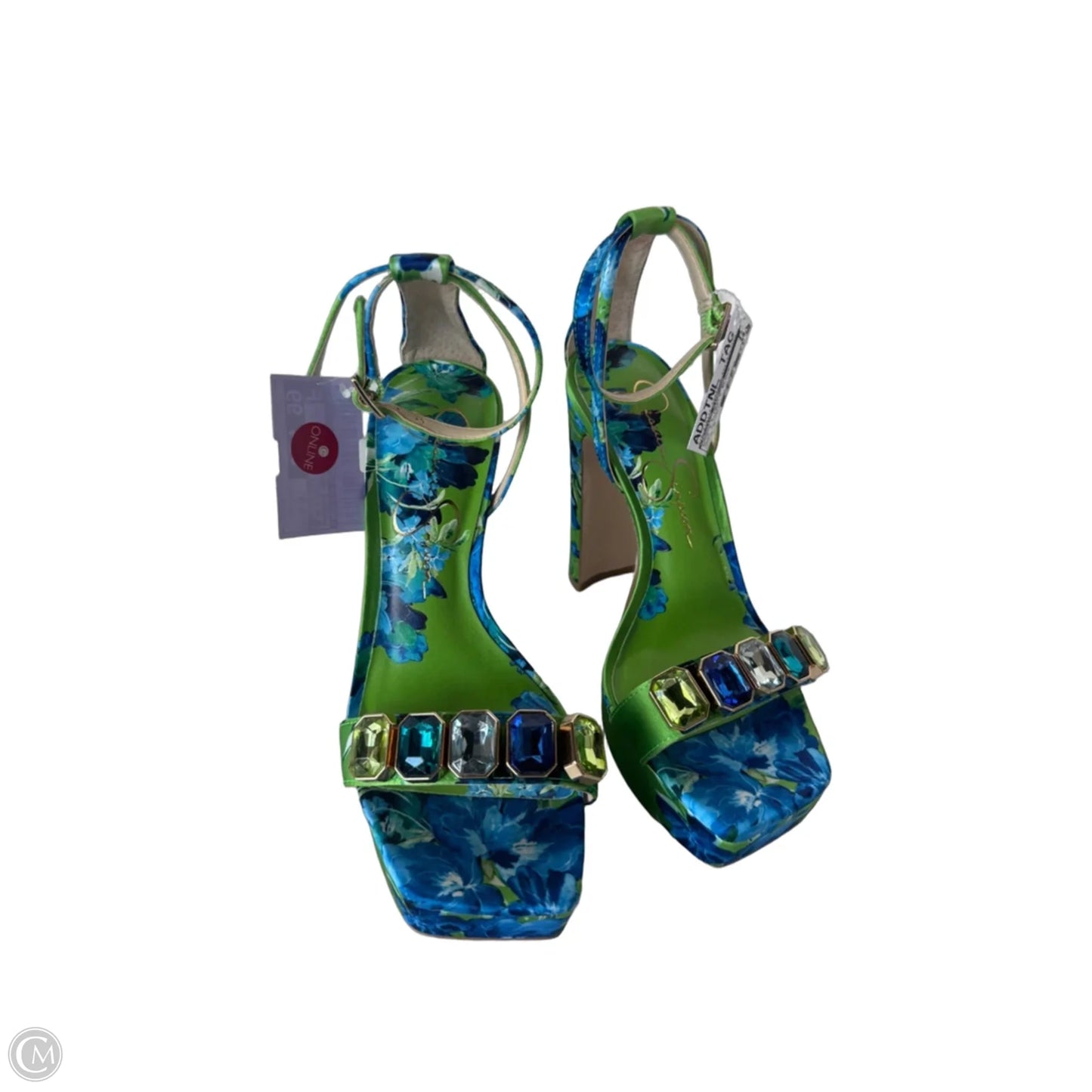Sandals Heels Block By Jessica Simpson In Blue & Green, Size: 5.5
