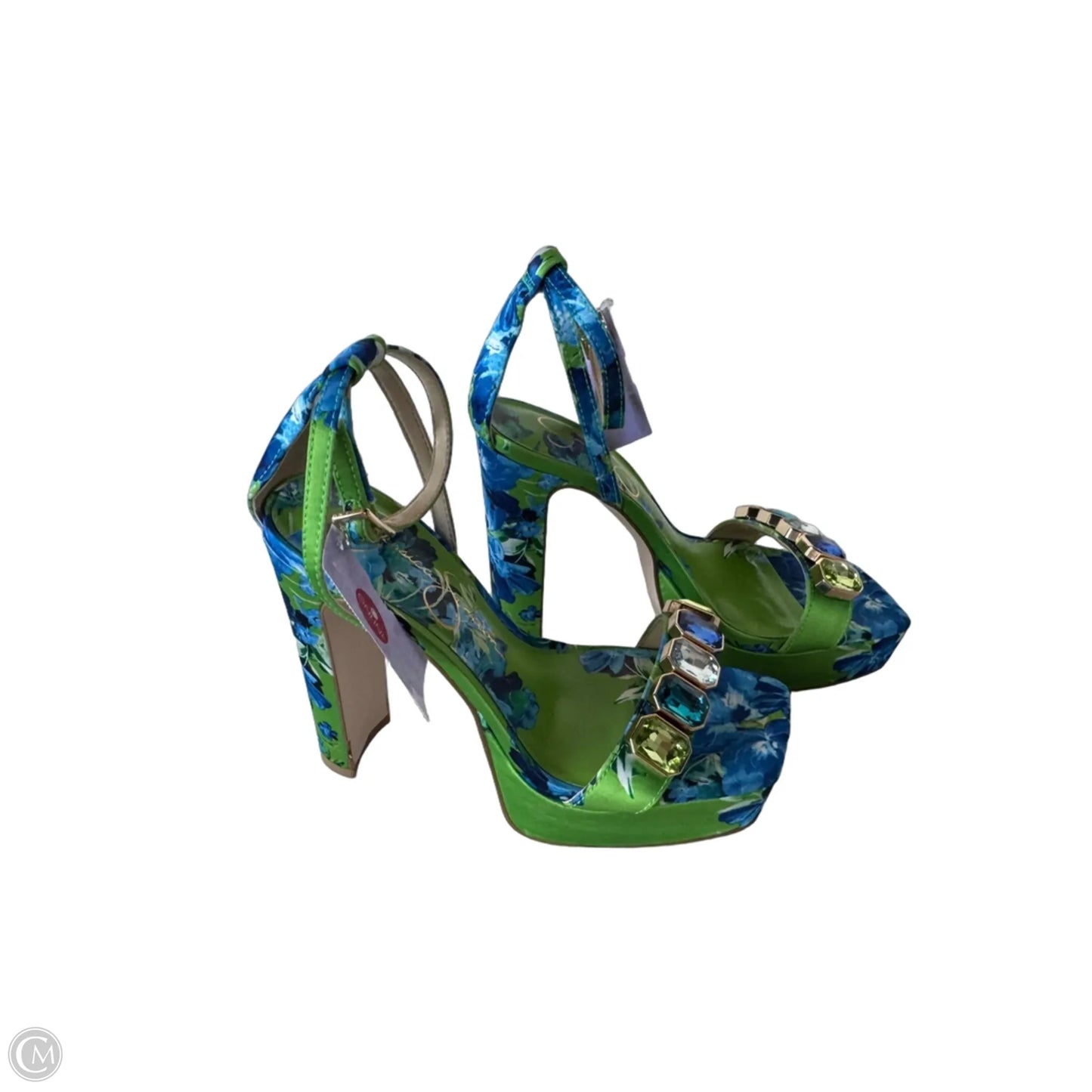 Sandals Heels Block By Jessica Simpson In Blue & Green, Size: 5.5