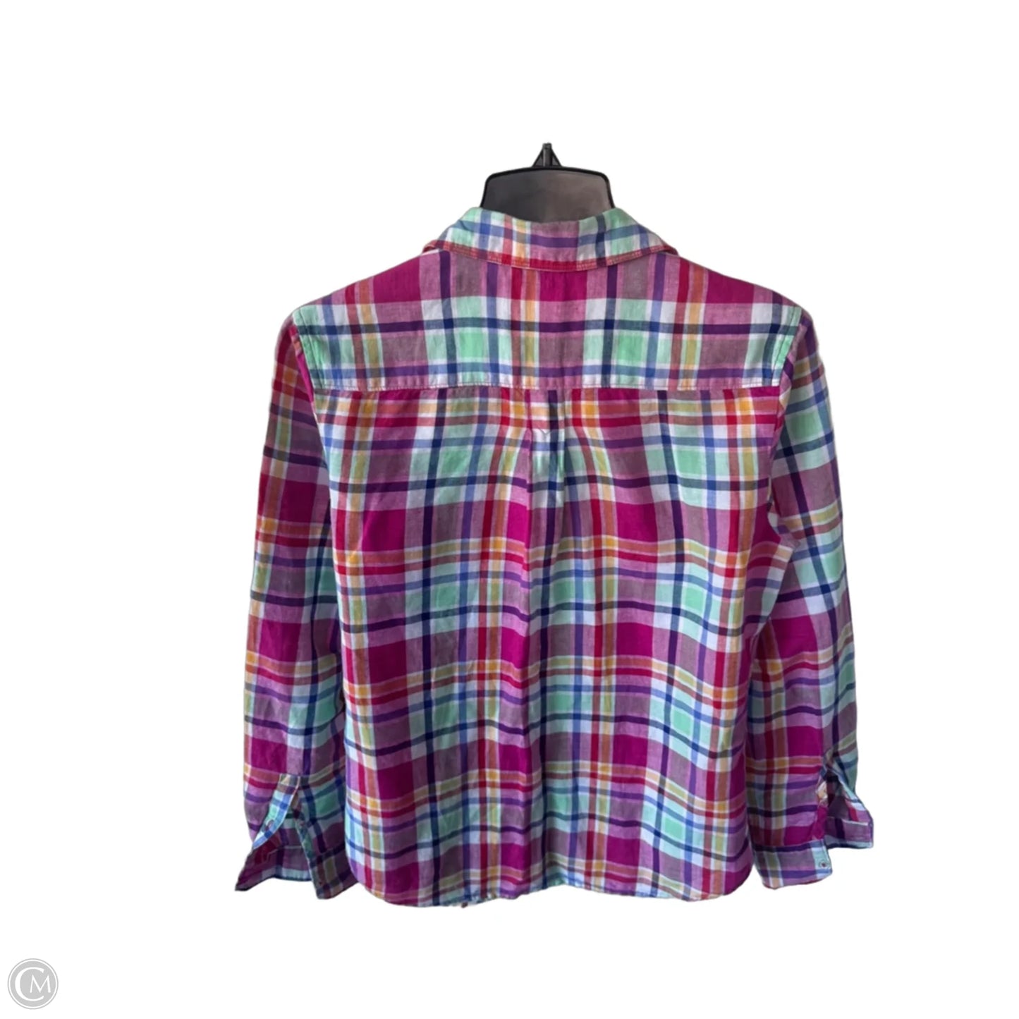 Blouse Long Sleeve By Banana Republic In Pink & White, Size: S