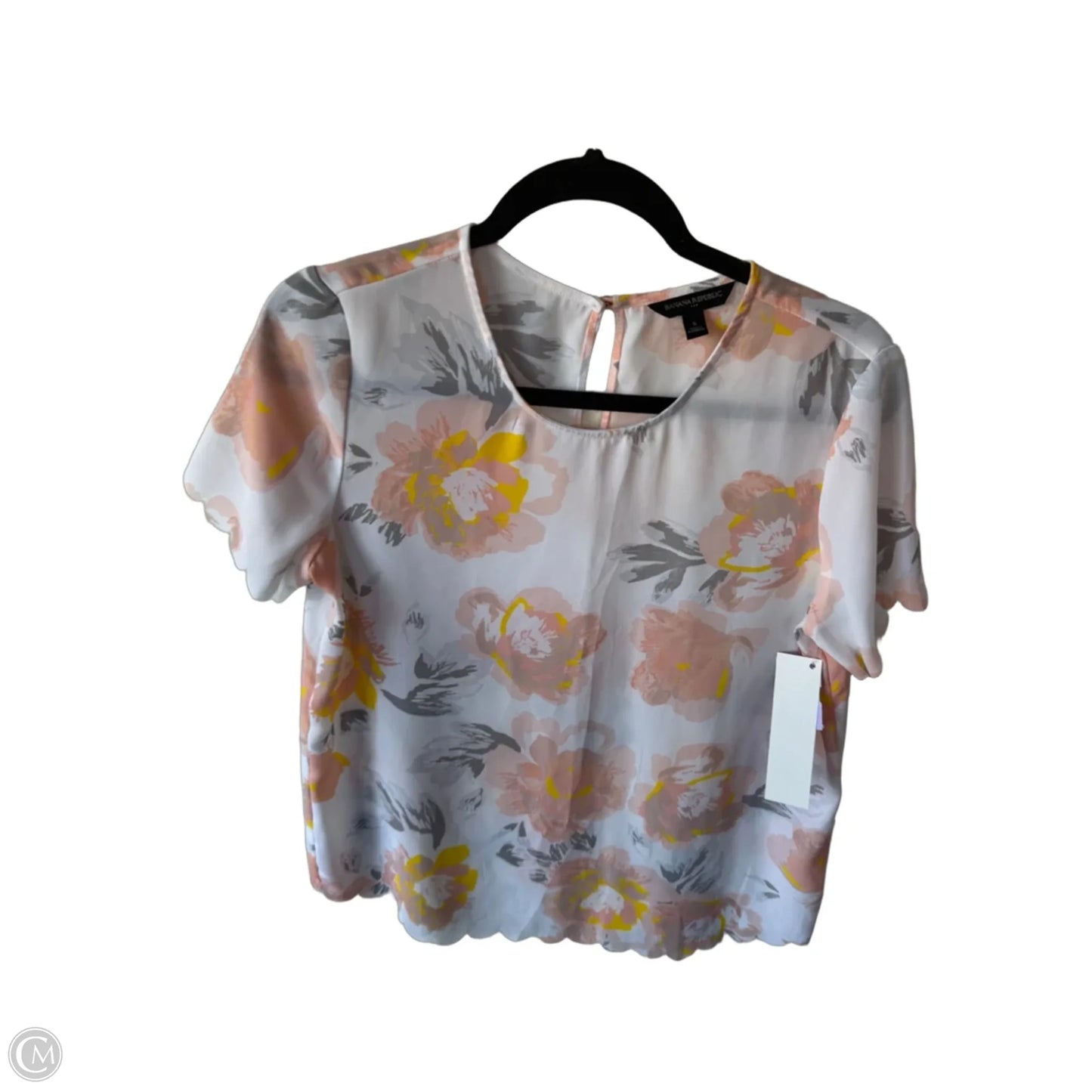 Blouse Short Sleeve By Banana Republic In Orange & White, Size: S