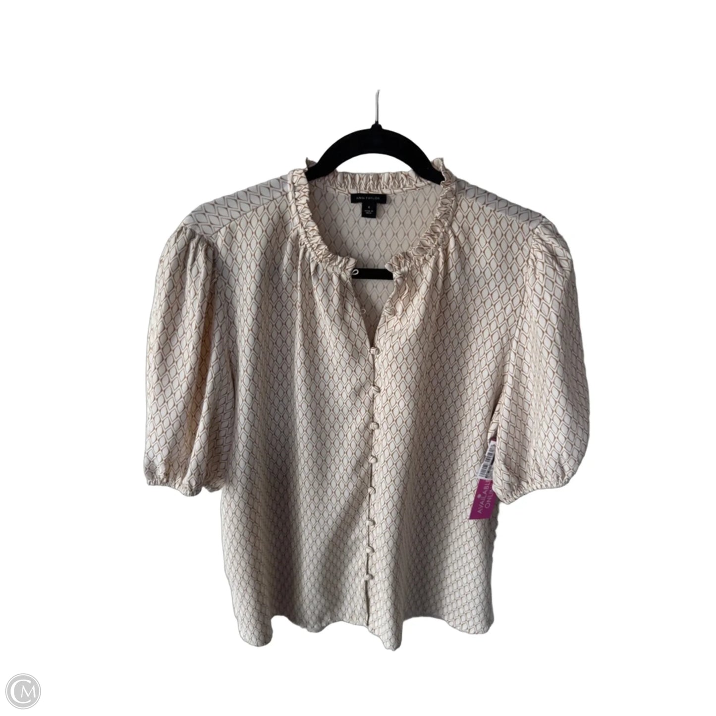 Blouse Short Sleeve By Ann Taylor In Cream & Tan, Size: M