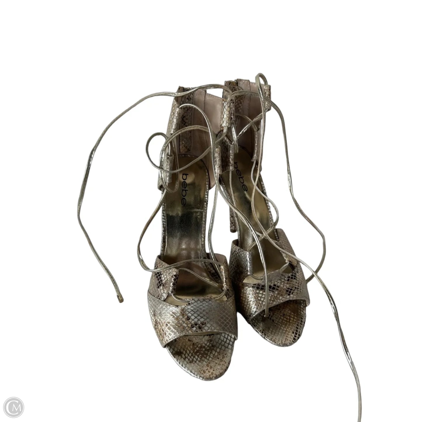 Sandals Heels Stiletto By Bebe In Snakeskin Print, Size: 9