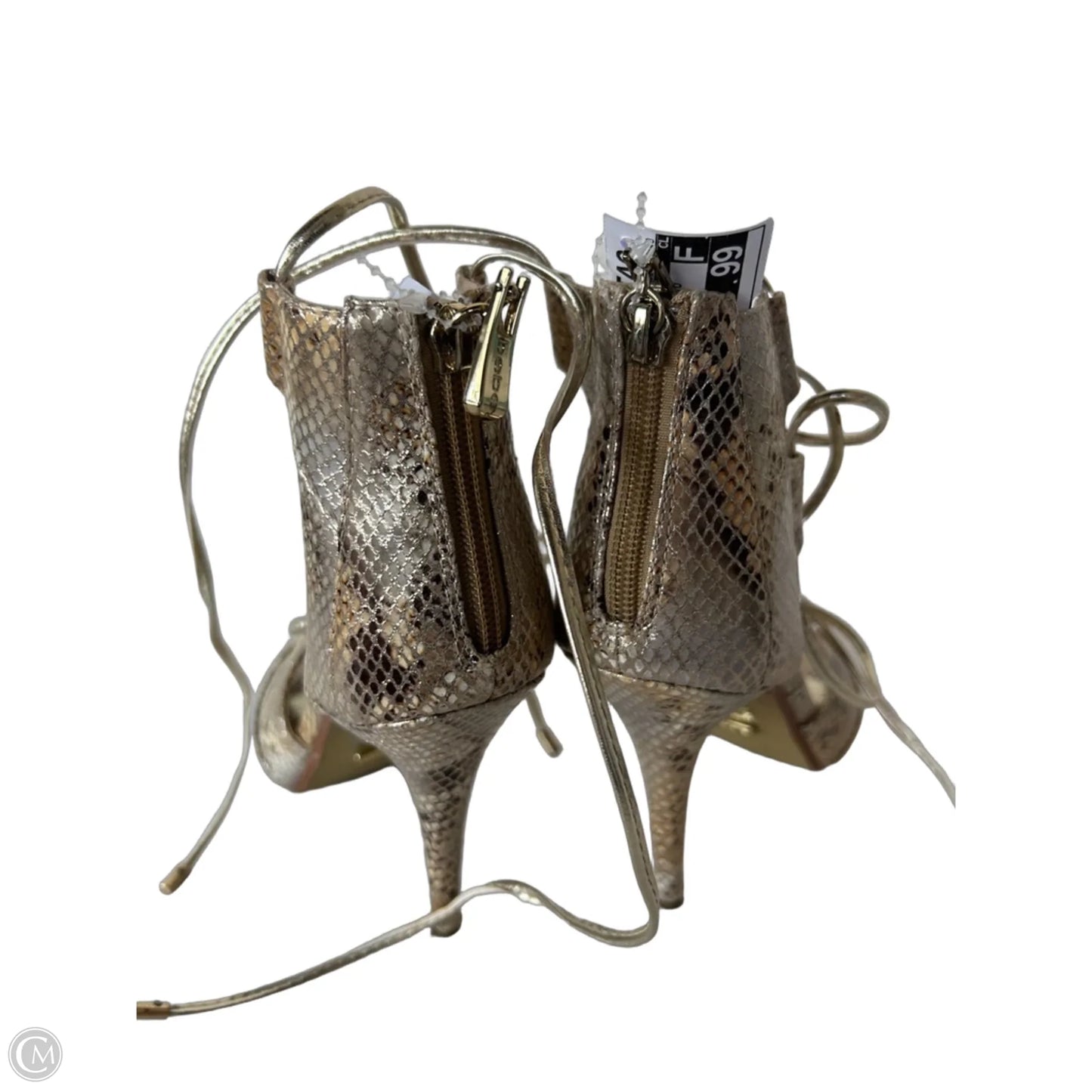 Sandals Heels Stiletto By Bebe In Snakeskin Print, Size: 9