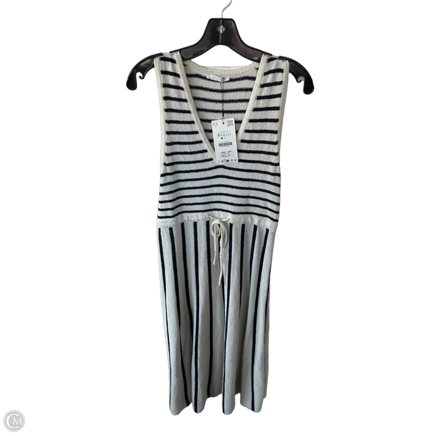 Dress Casual Midi By Zara In Blue & Cream, Size: S