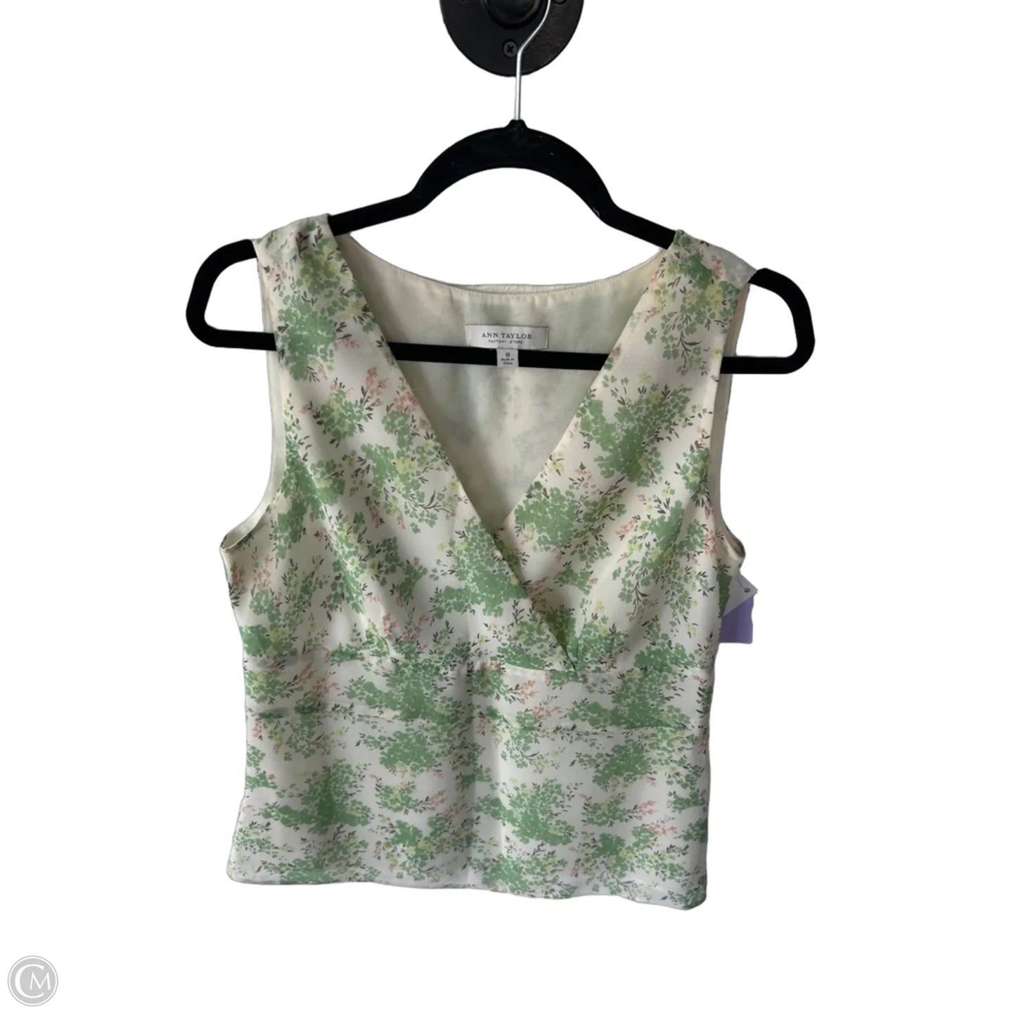 Blouse Sleeveless By Ann Taylor In Cream & Green, Size: M