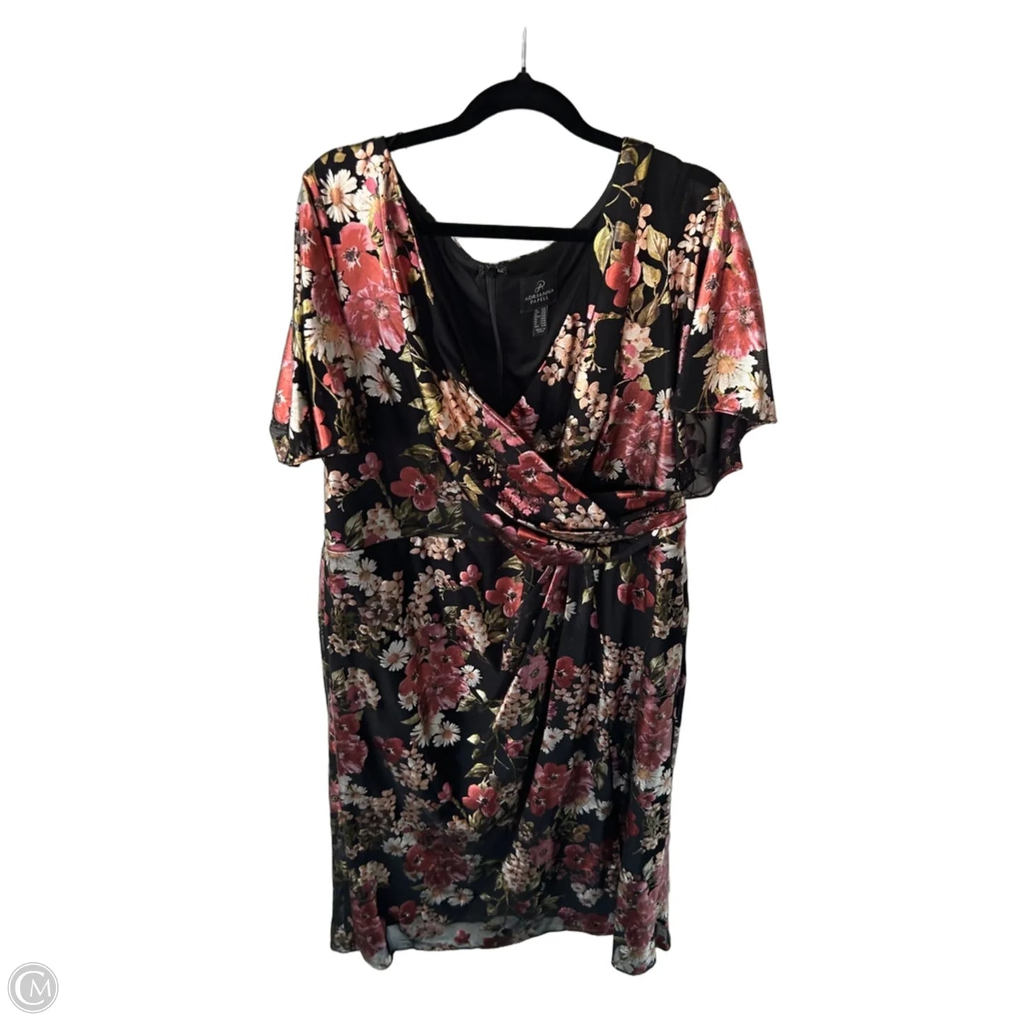 Dress Party Midi By Adrianna Papell In Black & Pink, Size: 1x