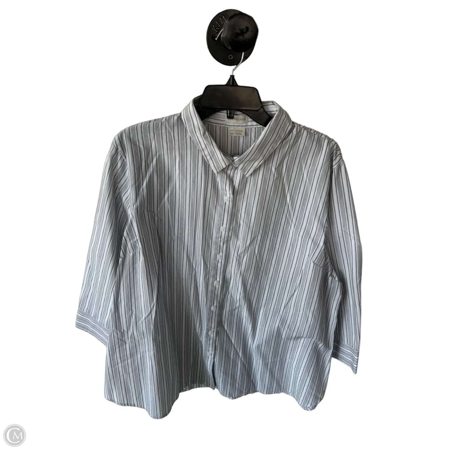Blouse 3/4 Sleeve By Van Heusen In Grey & White, Size: Xxl