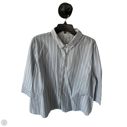 Blouse 3/4 Sleeve By Van Heusen In Grey & White, Size: Xxl
