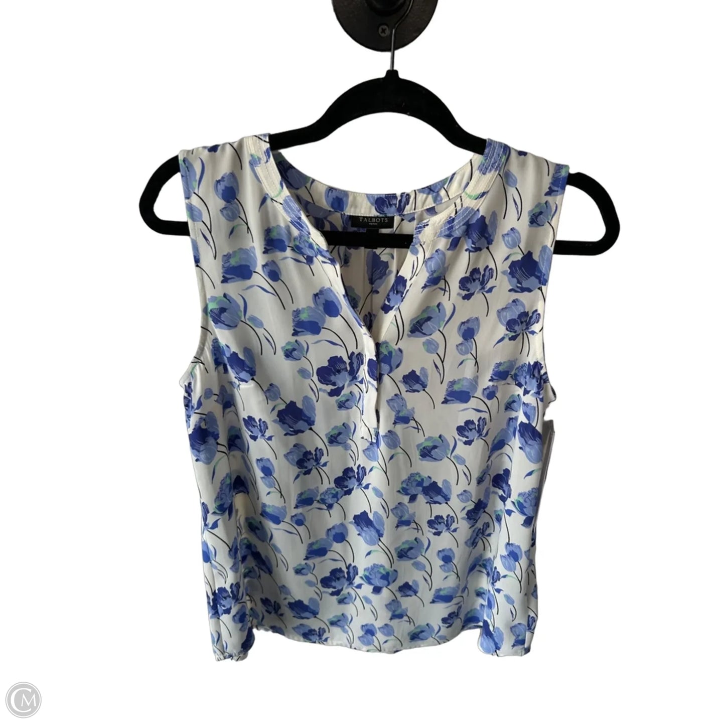 Blouse Sleeveless By Talbots In Blue & White, Size: Mp