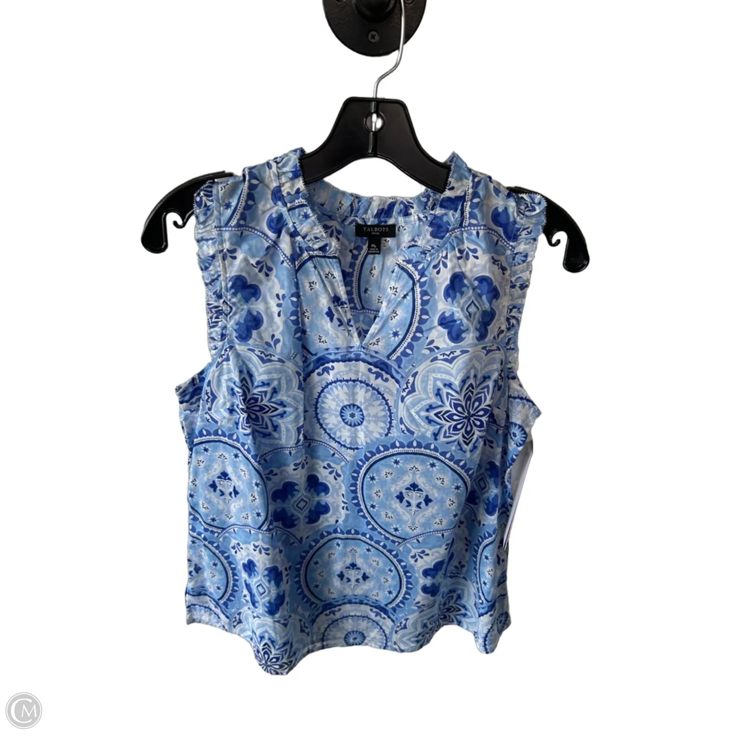 Blouse Sleeveless By Talbots In Blue & White, Size: Mp