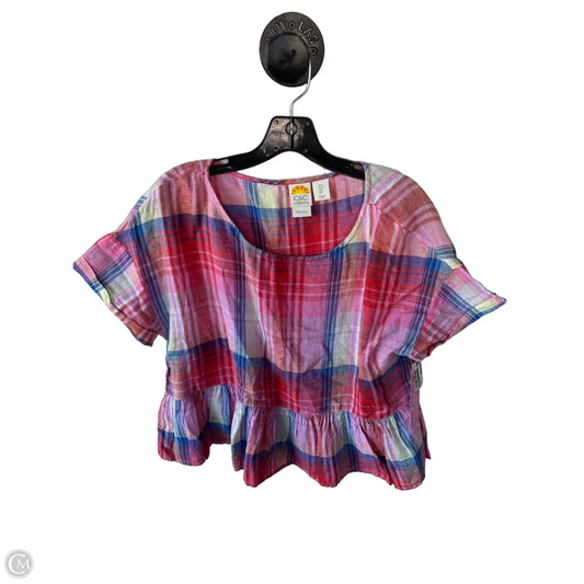 Blouse Short Sleeve By C And C In Blue & Pink, Size: L