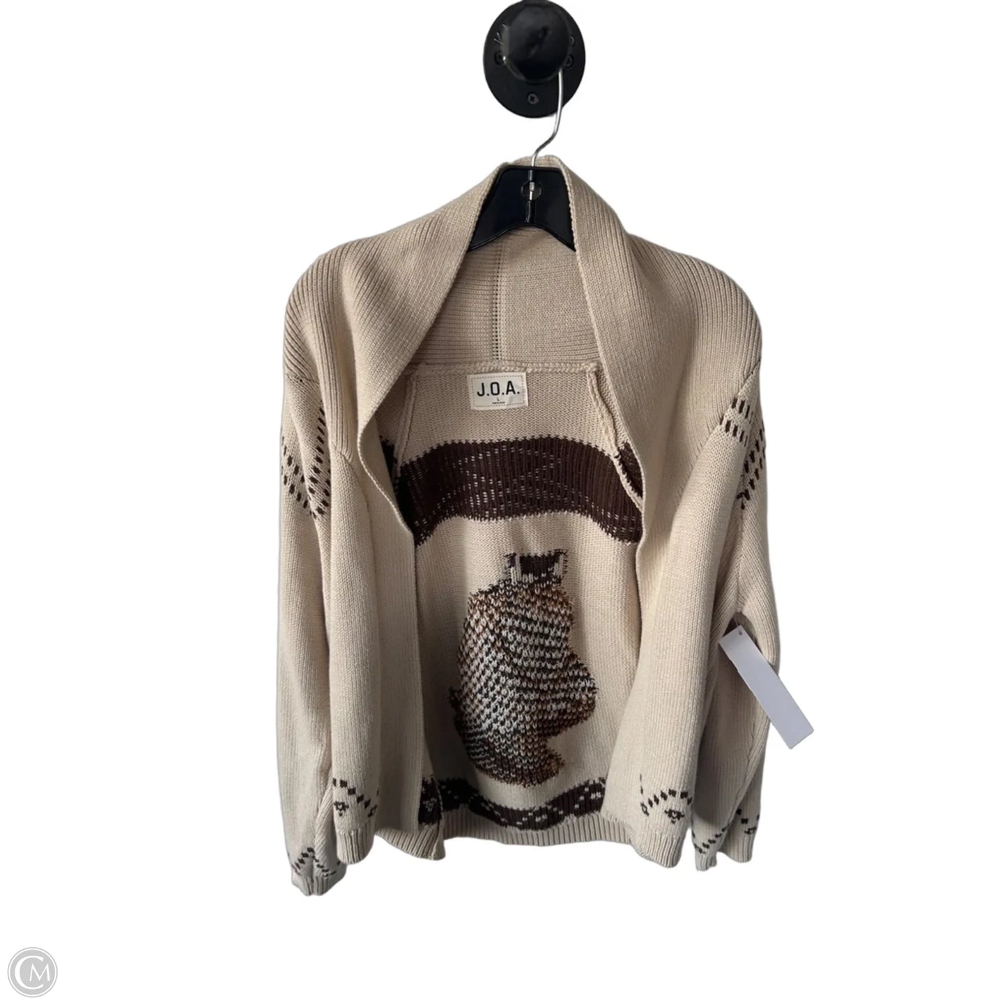 Sweater Cardigan By Joa In Brown & Tan, Size: L