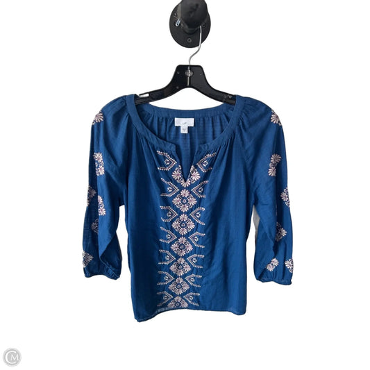 Blouse 3/4 Sleeve By J. Jill In Blue & White, Size: Xs