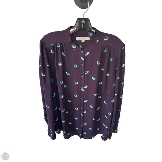 Tunic Long Sleeve By Loft In Purple & White, Size: Xl
