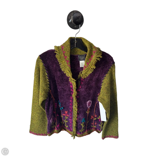 Sweater Cardigan By Susan Bristol In Green & Purple, Size: M