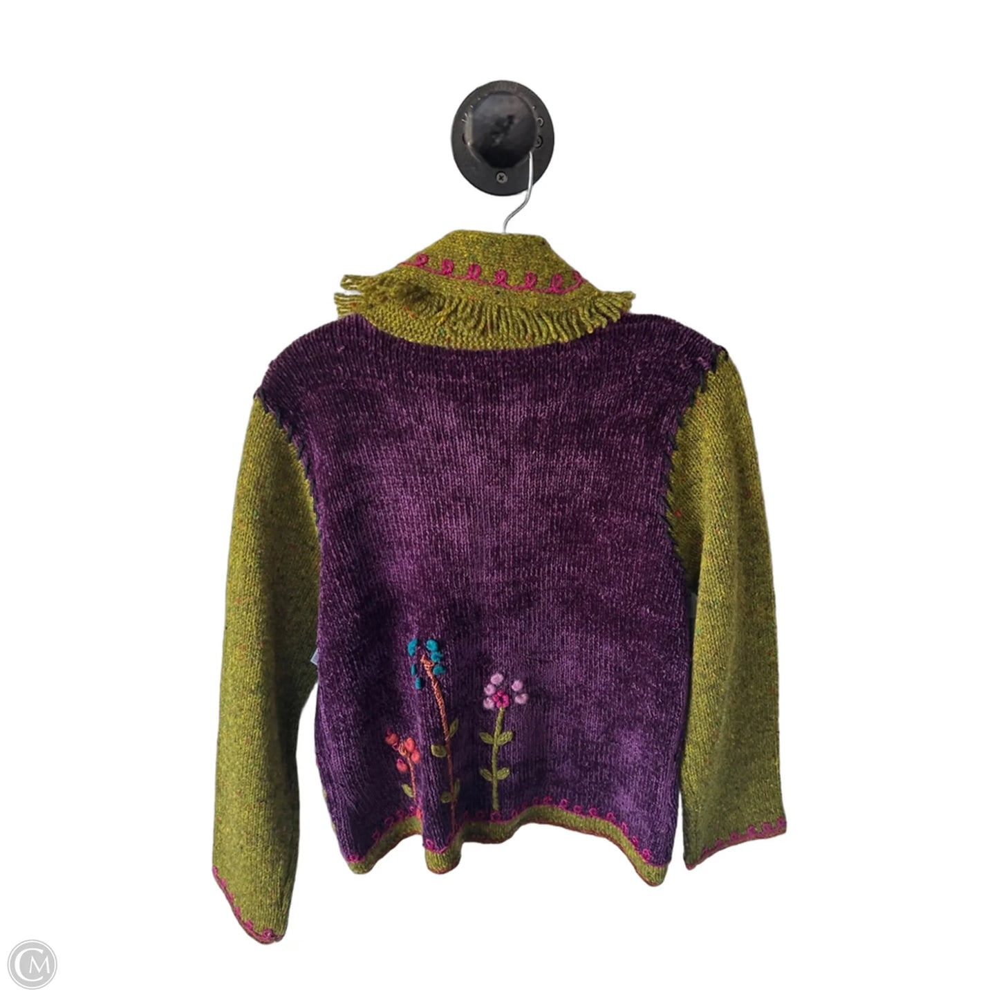 Sweater Cardigan By Susan Bristol In Green & Purple, Size: M