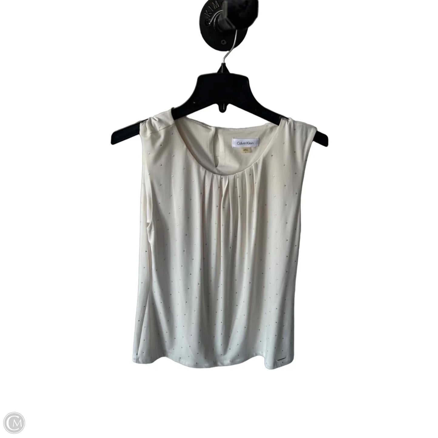 Blouse Sleeveless By Calvin Klein In Cream & Silver, Size: L