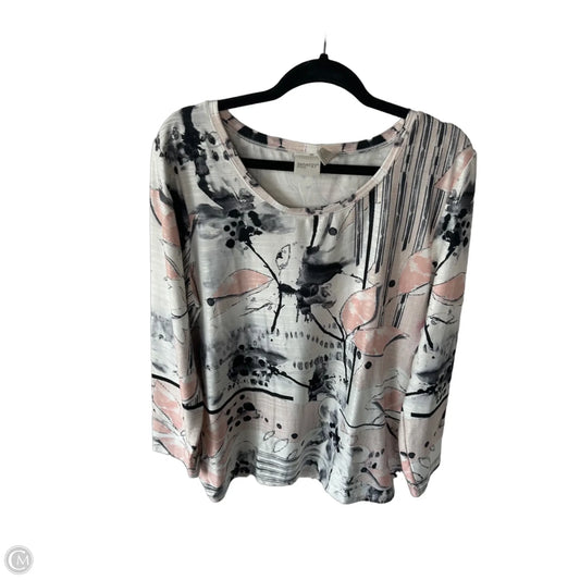 Top Long Sleeve By Chicos In Pink & White, Size: Xl