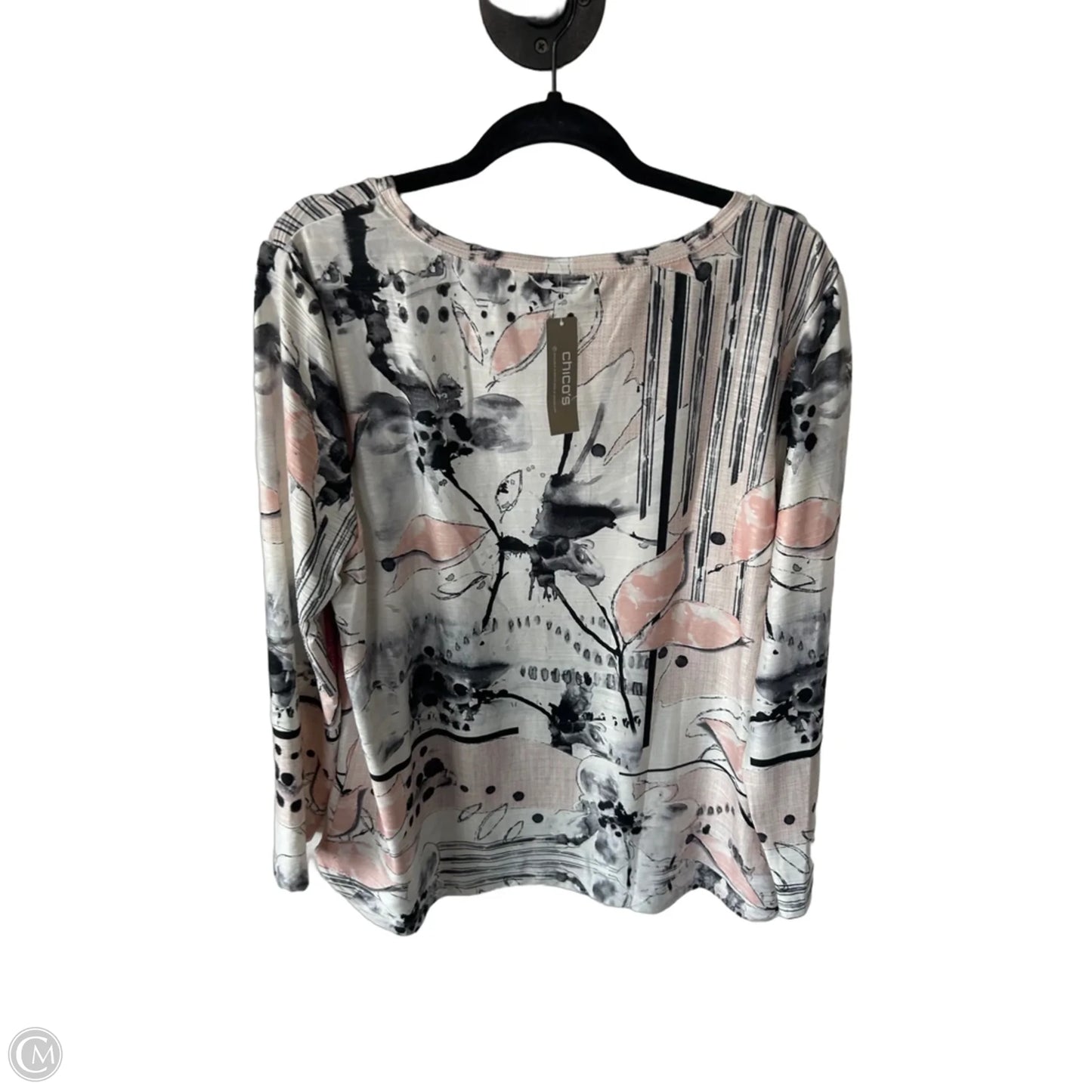 Top Long Sleeve By Chicos In Pink & White, Size: Xl