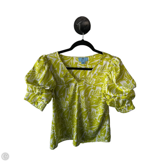 Blouse 3/4 Sleeve By Cece In Green & White, Size: S