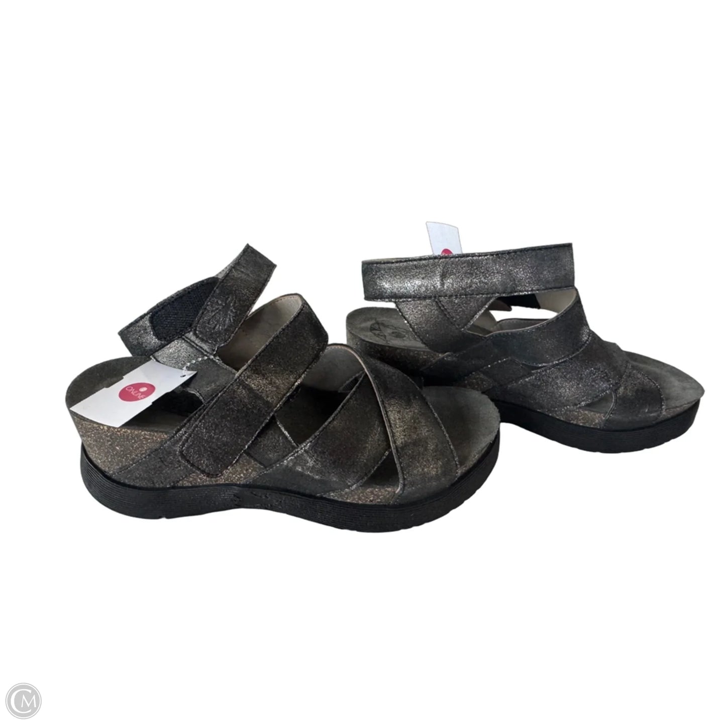 Sandals Heels Wedge By Fly London In Silver, Size: 7.5