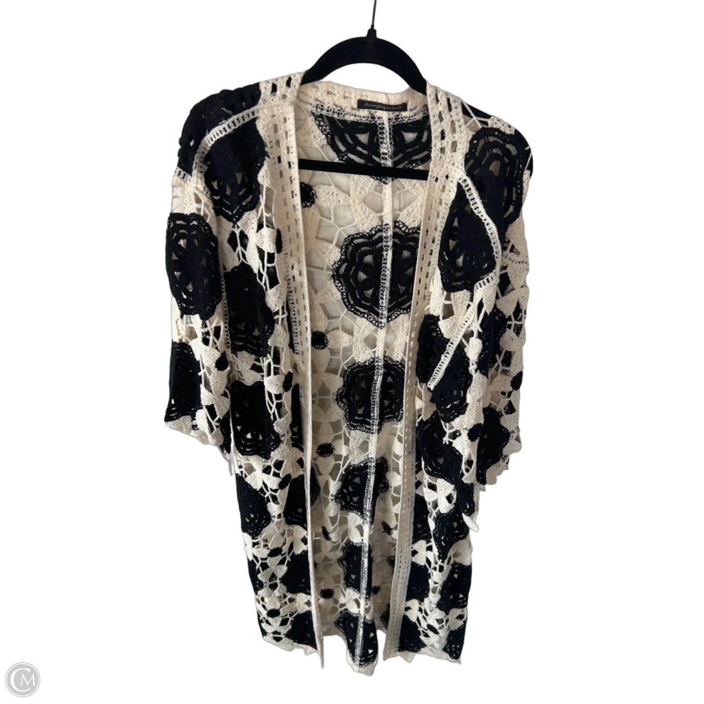 Sweater Cardigan By Do Everything In Love In Black & Cream, Size: Osfm