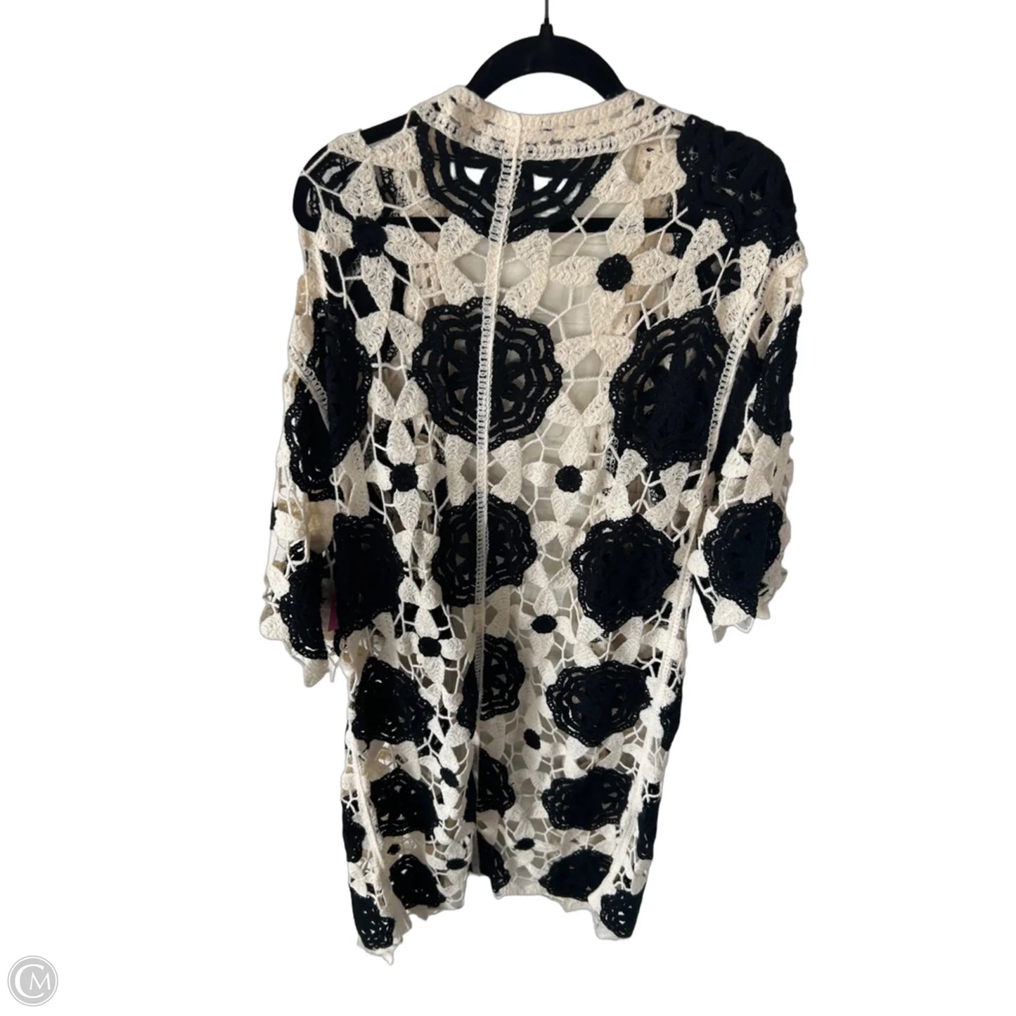 Sweater Cardigan By Do Everything In Love In Black & Cream, Size: Osfm