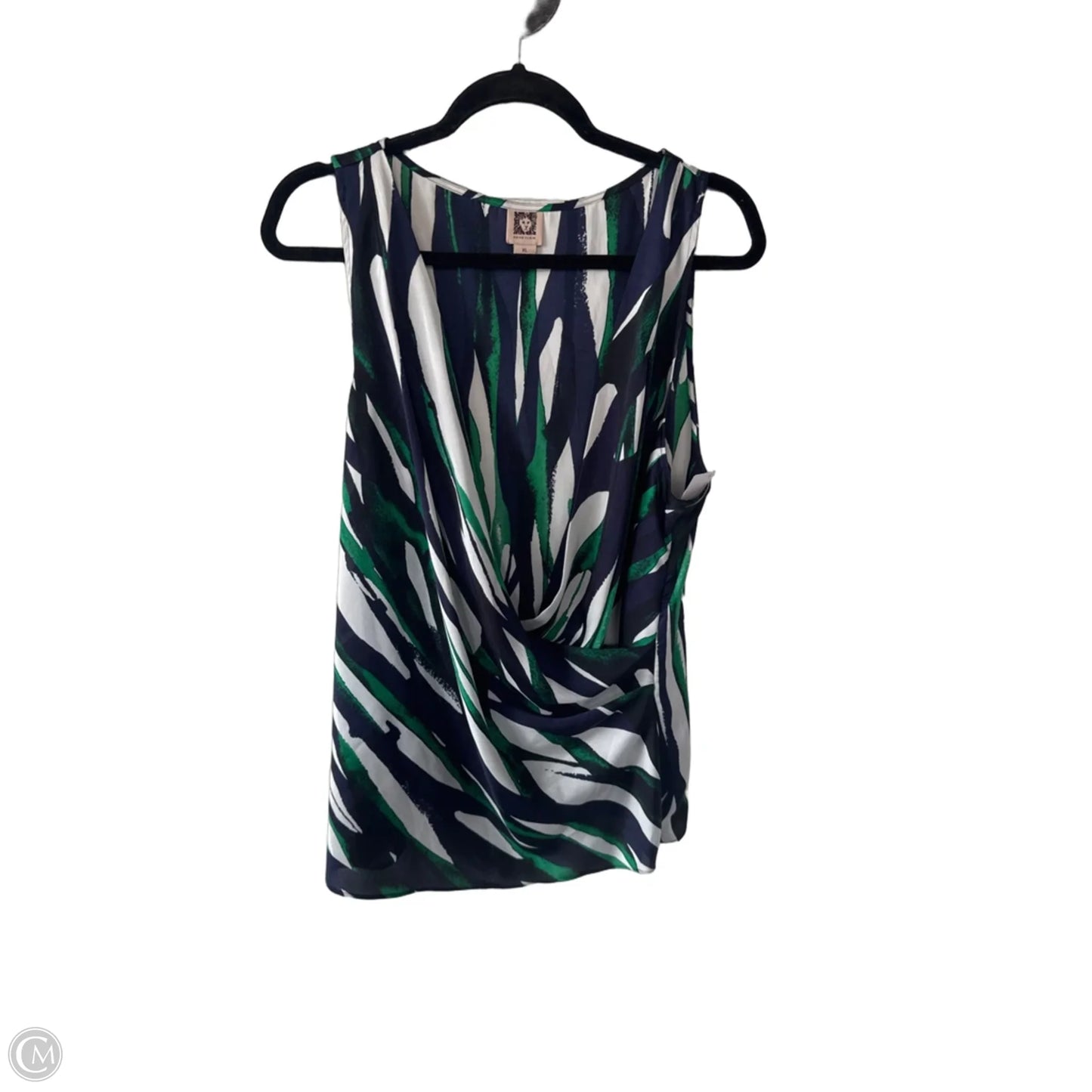 Blouse Sleeveless By Anne Klein In Green & White, Size: Xl