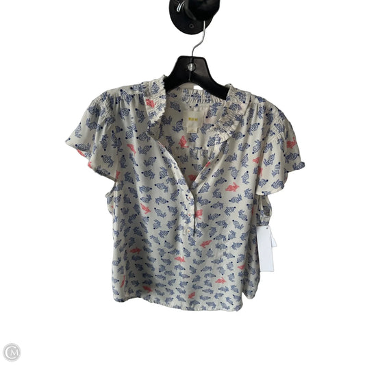 Blouse Short Sleeve By Maeve In Cream & Orange, Size: M