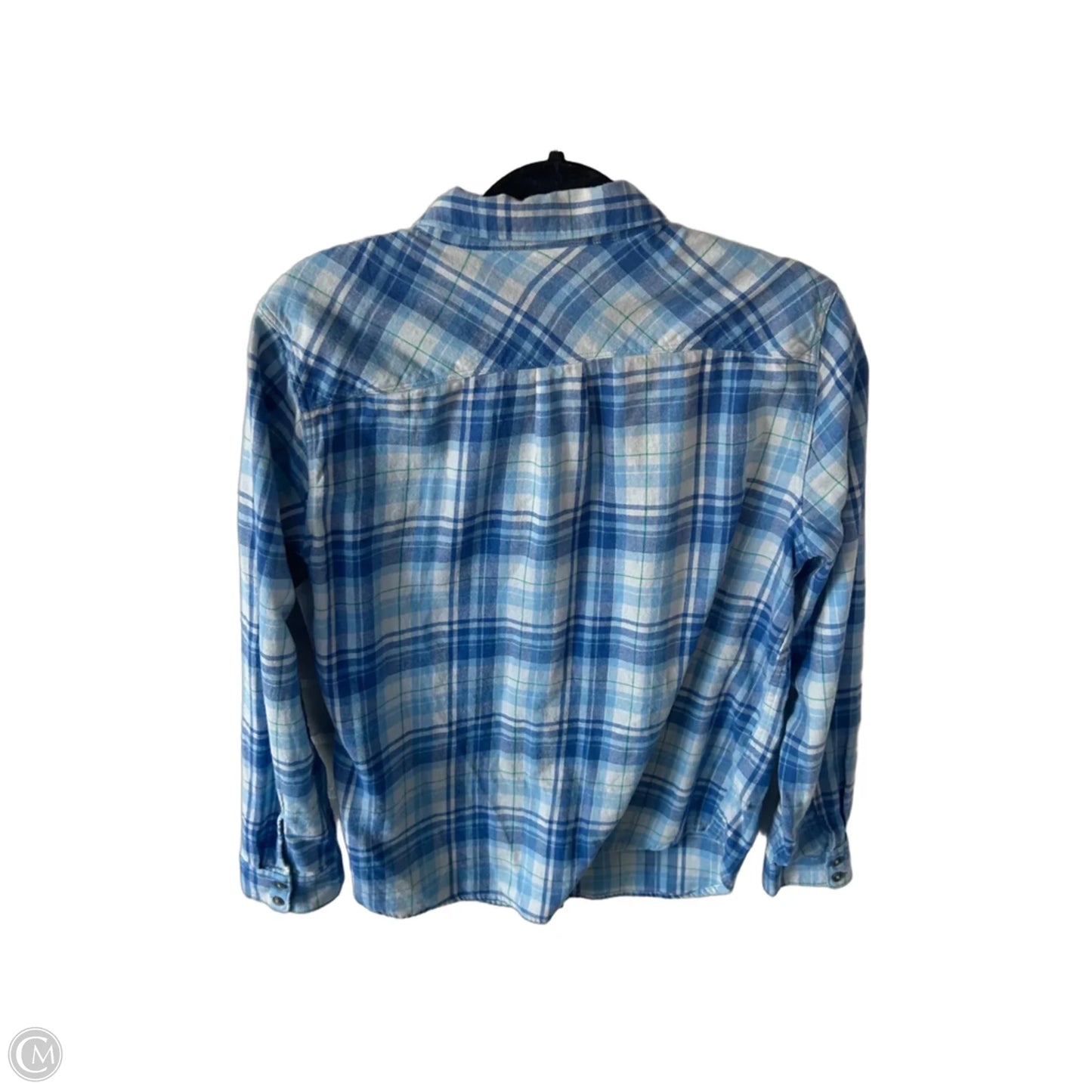 Top Long Sleeve By Eddie Bauer In Blue & White, Size: L