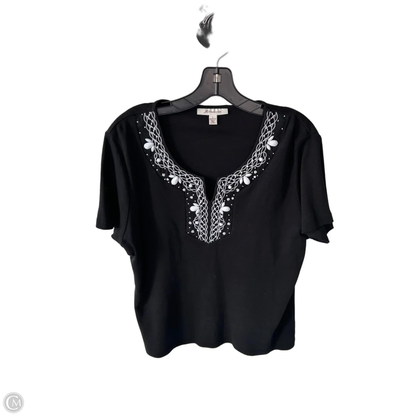Top Short Sleeve By Jm Collections In Black & White, Size: L