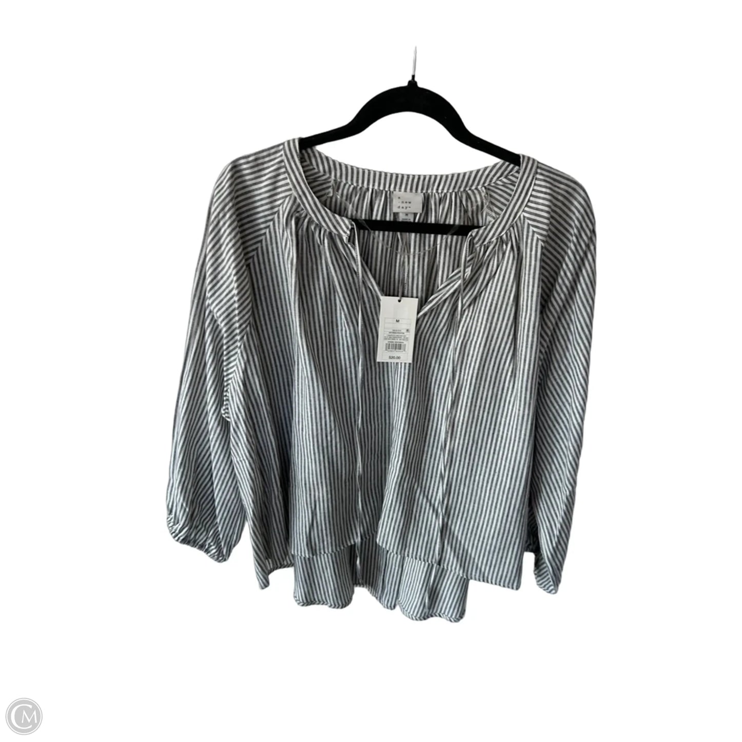 Blouse Long Sleeve By A New Day In Grey & White, Size: M