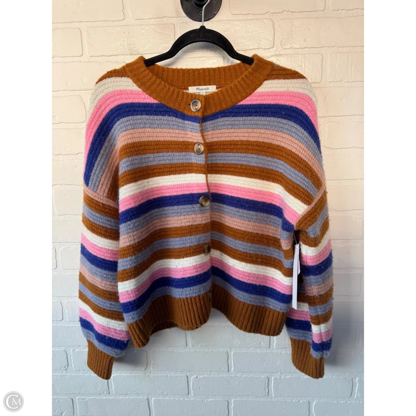 Sweater Cardigan By Madewell In Brown & White, Size: S