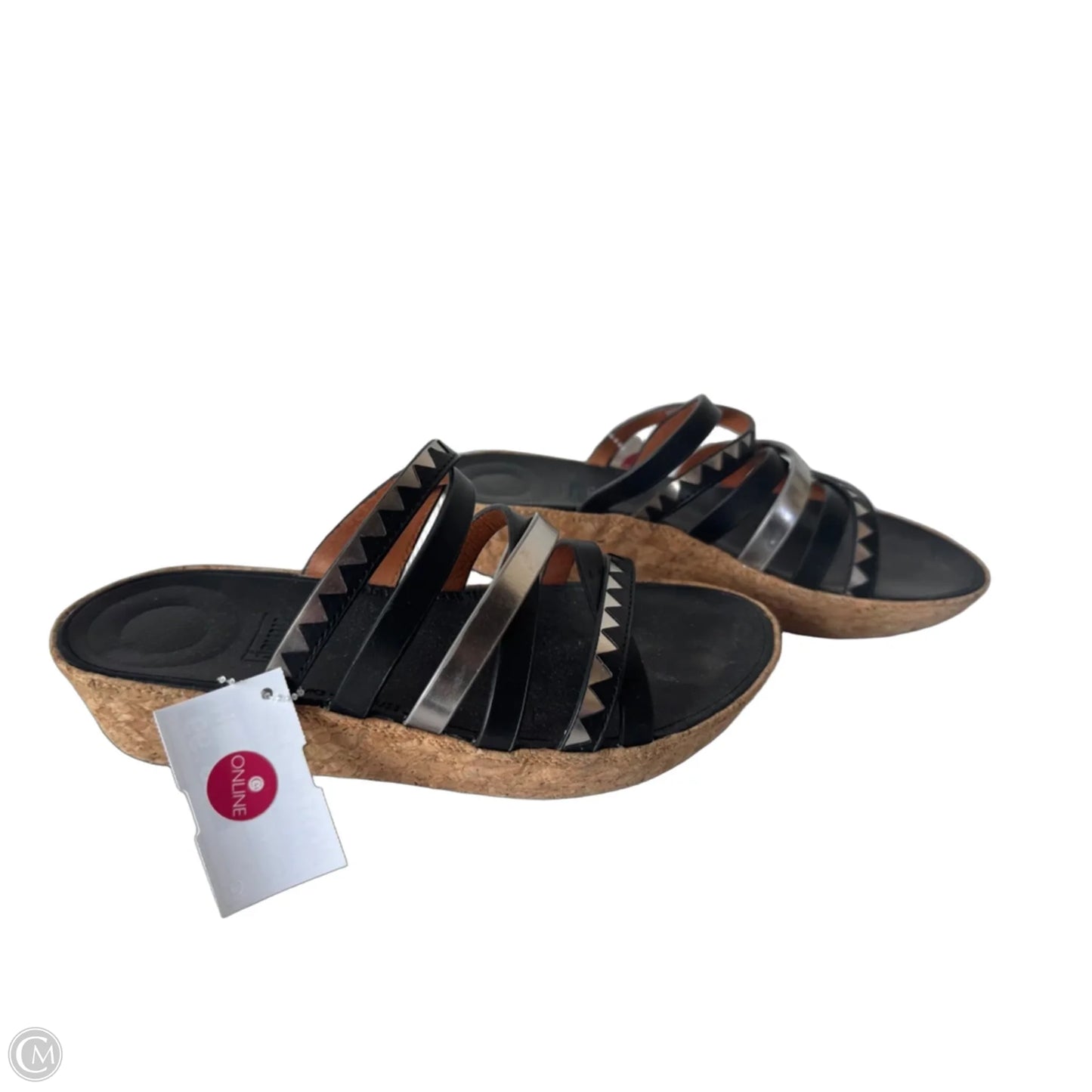 Sandals Heels Wedge By Fitflop In Black & Silver, Size: 5