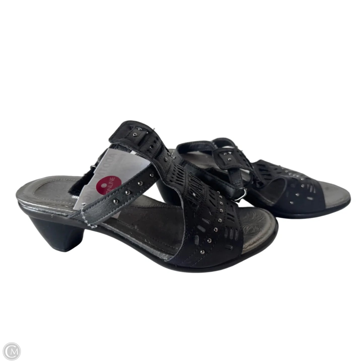 Sandals Heels Wedge By Clothes Mentor In Black & Silver, Size: 5.5