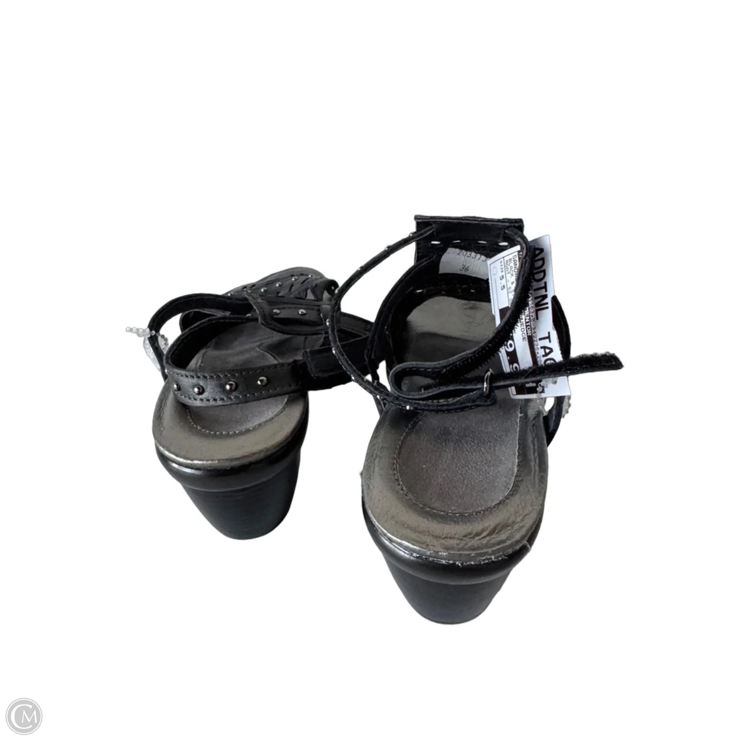 Sandals Heels Wedge By Clothes Mentor In Black & Silver, Size: 5.5