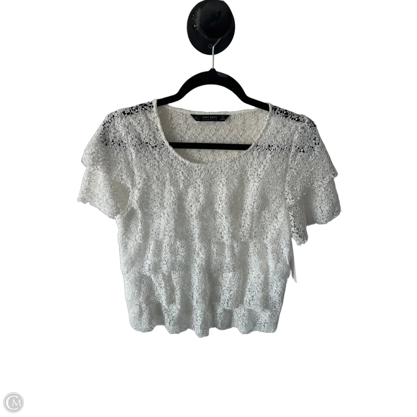 Blouse Short Sleeve By Zara Basic In White, Size: L
