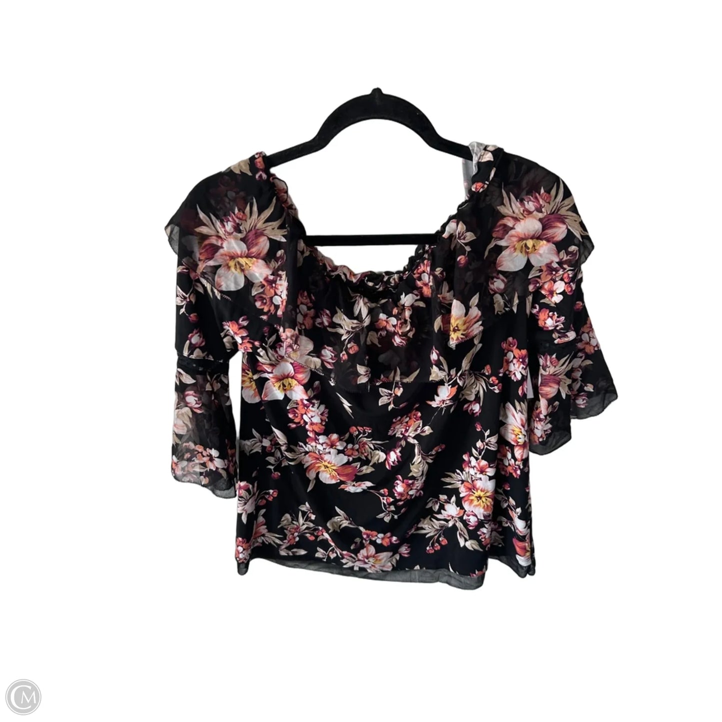 Blouse 3/4 Sleeve By White House Black Market In Black & Tan, Size: M