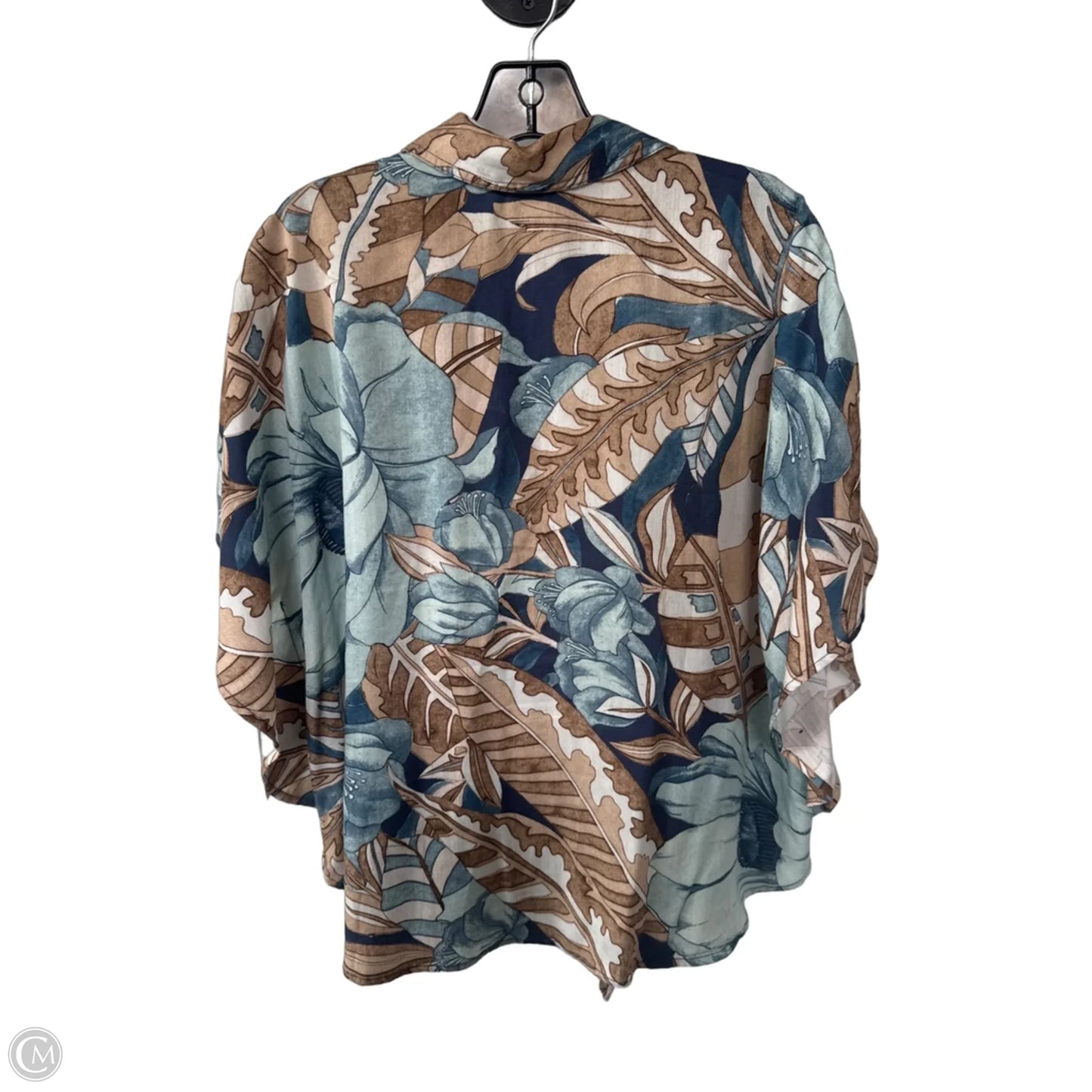 Blouse Short Sleeve By Chicos In Blue & Tan, Size: M