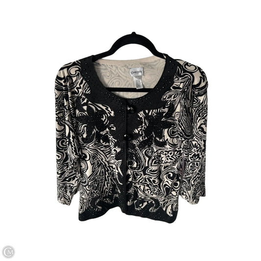 Sweater Cardigan By Chicos In Black & Cream, Size: M