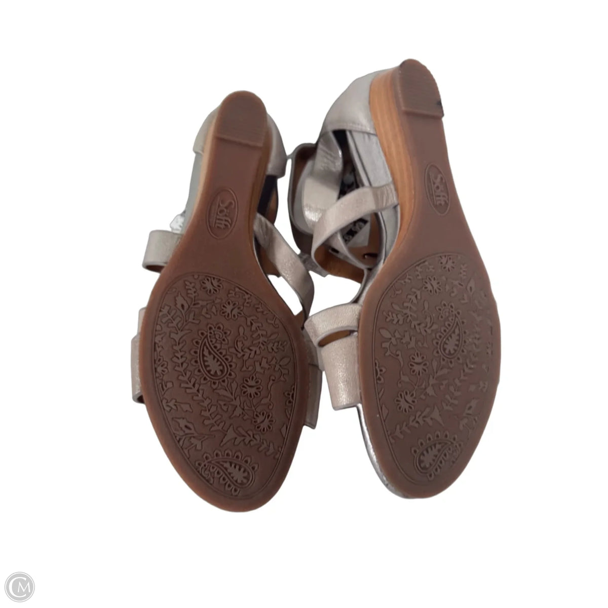 Sandals Heels Wedge By Sofft In Grey & Silver, Size: 8.5