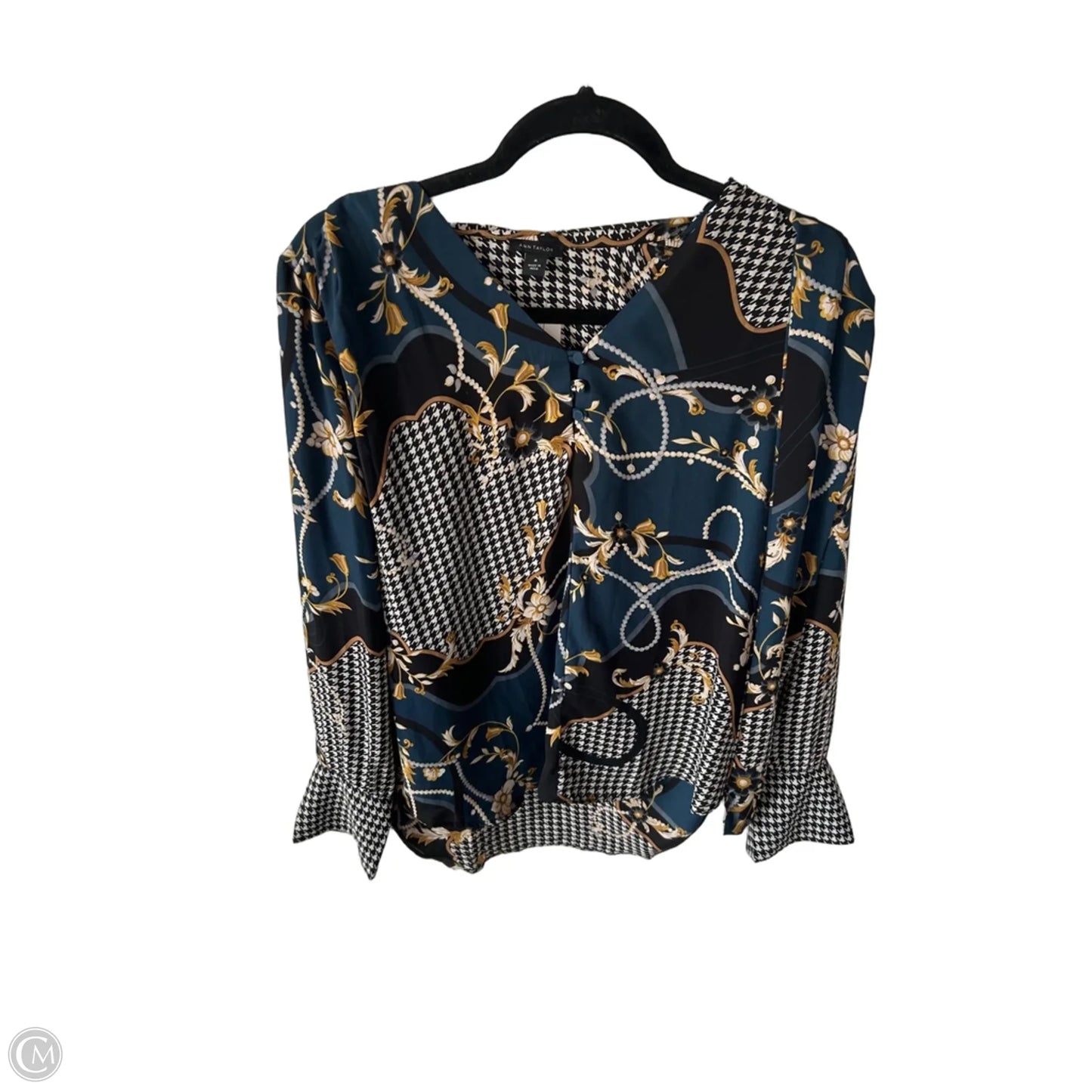 Blouse Long Sleeve By Ann Taylor In Black & Blue, Size: M