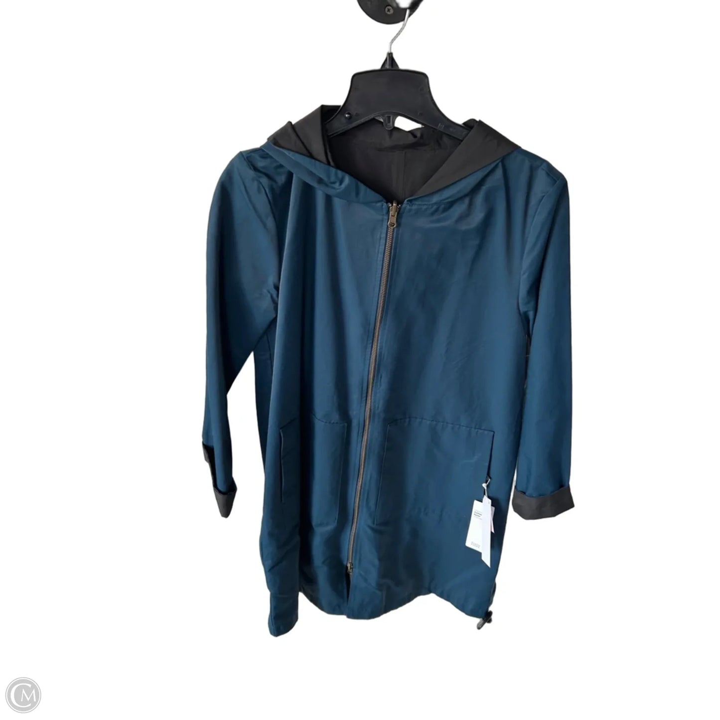 Coat Raincoat By Eileen Fisher In Black & Blue, Size: S